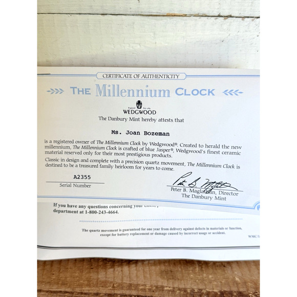 Vintage 2000 Wedgwood The Millennium Clock COA #A2355 8.75" Tall - Picture 10 of 13
